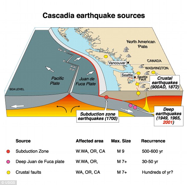 Devastation: Experts say citizens have 20 minutes to run when a tsunami of around 9.0 on the Richter scale will hit the Pacific Northwest when the Juan de Fuca plate, a 700-mile chunk of ocean, slips under the region